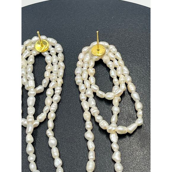 SHASHI Designer Women's Vroom White Rice Pearl Long Dangle Runway Earrings USA - Picture 7 of 8